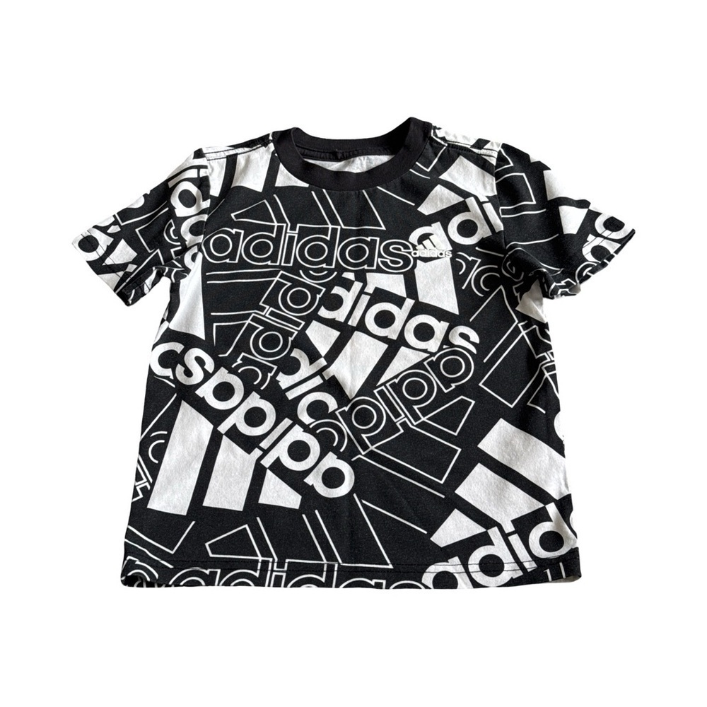 Adidas Kids Tee with Black and White Logo Pattern